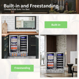 Tittla 30-Inch Dual-Zone Wine and Beverage Refrigerator for 33 Bottles and 80 Cans, Under-Counter or Freestanding Wine Cooler
