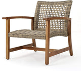 Christopher Knight Home Hampton 2-Piece Outdoor Wicker Club Chair Set with Acacia Wood Frames, Natural Stained / Grey