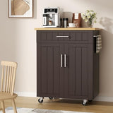 Shintenchi Rolling Kitchen Island Cart with Large Worktop, Cabinet Storage, Drawers, Towel Rack and Wheeled Side-Table Design, White