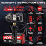 Autel MX-Sensor TPS218 Universal Programmable TPMS Sensors, 315MHz+433MHz Dual Frequency, Set of 4 with Rubber Valves, Screw-In OEM Replacement