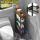 4-Tier Slim Rolling Storage Cart with Wood Top and Metal Frame, Narrow Mobile Organizer with Handle for Kitchen, Laundry Room, Bathroom or Other Tight Spaces
