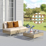Grand patio 7-Piece Boho Wicker Conversation Set in Cream, Featuring a Sectional Sofa, Water-Resistant Thick Cushions, and Coffee Table