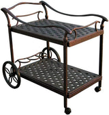 Outdoor Patio Serving Cart Crafted from Cast Aluminum in Desert Bronze