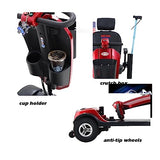 Red 4-Wheel Portable Mobility Scooter with Extended-Range Battery, Front and Rear Lights, and Basket