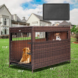 DEStar Heavy-Duty PE Rattan Wicker Dog Crate, Indoor/Outdoor Puppy Shelter with Removable Tray and UV-Resistant Cover