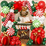 165-Piece Christmas Balloon Arch Garland Kit with Red, White, Green and Gold Latex Balloons, Candy Cane and Star Foil Balloons for Holiday, New Year and Birthday Party Decor