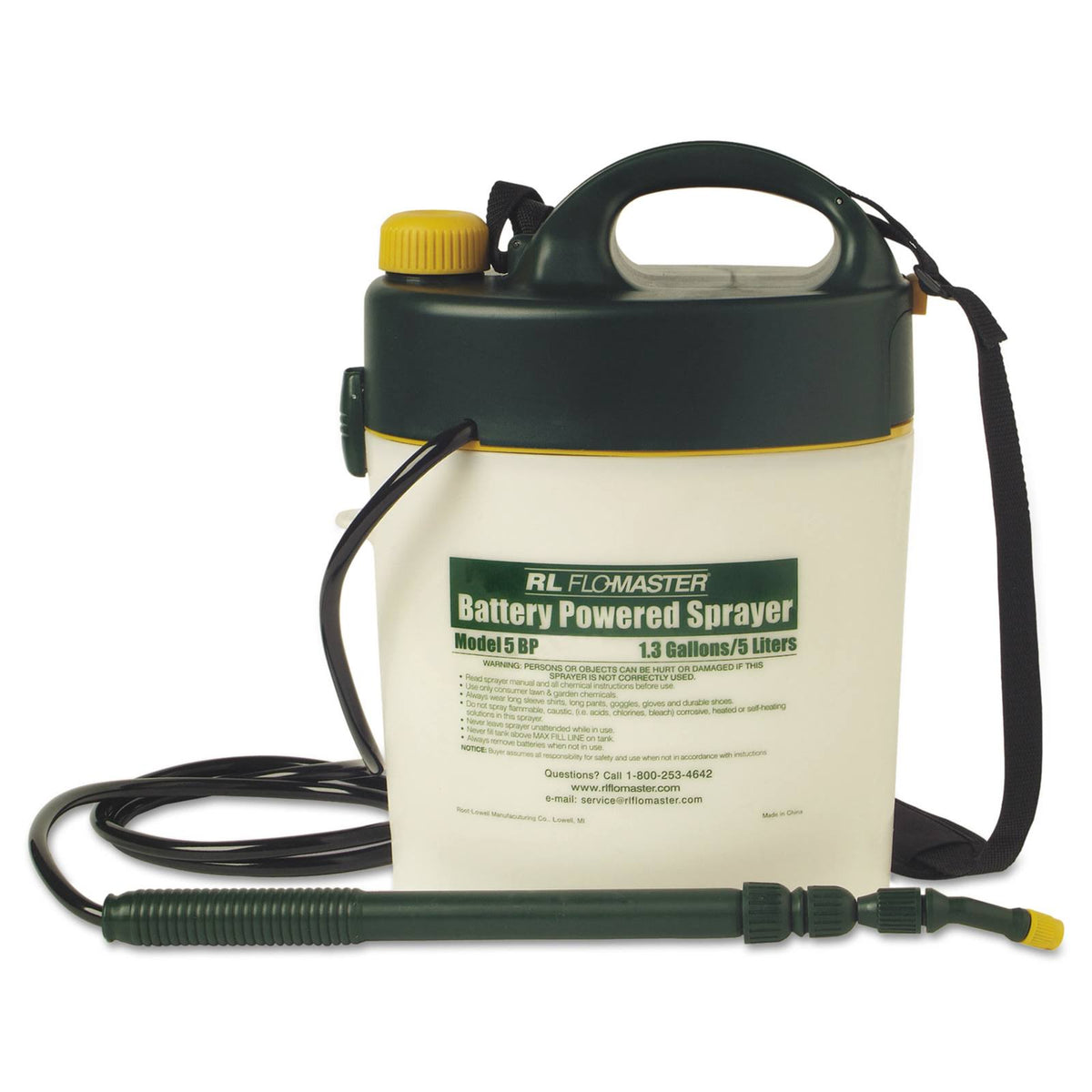 R. L. Flomaster Portable Battery-Powered Sprayer with 1.3-Gallon Tank and Telescoping Wand, Black/White