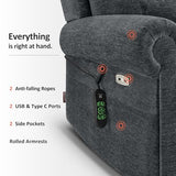 MCombo 7888 Triple-Motor Power Lift Recliner for Seniors, Fabric Chair with Massage, Lumbar and Seat Heating, Adjustable Headrest and Rolled Arms, Coffee, Medium
