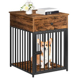 HOOBRO Decorative Dog Crate Furniture with Drawer, Indoor End-Table Kennel for Small Dogs Featuring a Steel-Tube, Chew-Proof Cage, Greige BG01GW03