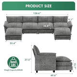 YESHOMY U-Shaped Modular Sectional Sofa in Grey Chenille, Featuring Supportive Soft Sponges, Removable Ottoman, and Sleeper Design