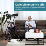 ELENKER Purple Upright Rollator Walker with Stand-Up Design, Padded Seat, Backrest and Compact Folding Adjustable Frame