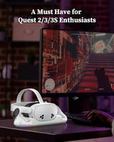 20W Magnetic Charging Station for Meta Quest 3S/3/2, RGB Stand with Rechargeable 2X2100mAh Batteries for VR Headset and Controllers