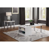 Bowery Hill Contemporary End Table, White High-Gloss Finish with Chrome Accents