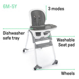 Ingenuity SmartClean Trio Elite Convertible Seating System, 3-in-1 High Chair, Toddler Chair and Booster Seat, Slate