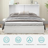 BALUS Queen Murphy Bed Cabinet in Grey-Blue with Tri-Fold Mattress, USB Charging Station, Folding Nightstand Trays, and Storage Drawers
