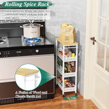 4-Tier Slim Rolling Storage Cart with Wood Top and Metal Frame, Narrow Mobile Organizer with Handle for Kitchen, Laundry Room, Bathroom or Other Tight Spaces