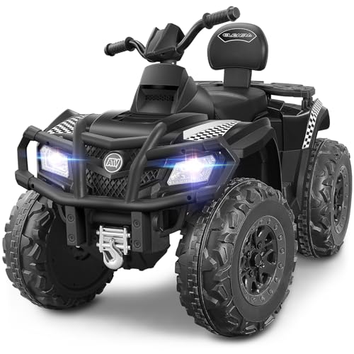 ELEMARA 2-Seater Kids Electric ATV with 10AH Battery, 4mph Max Speed & 2 Charging Ports, 12V Ride-On Quad with LED Headlights, Music & Radio, Green