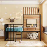 Harper & Bright Designs Twin Low Loft House Bed with Roof, Window, Guardrail and Ladder, Metal Kids Frame for Girls and Boys, White