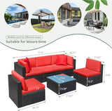 Devoko 6-Piece Beige Patio Conversation Set with Handwoven Rattan Sofa, Sectional Seating, Cushions and Glass Table