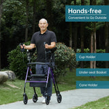 ELENKER Purple Upright Rollator Walker with Stand-Up Design, Padded Seat, Backrest and Compact Folding Adjustable Frame