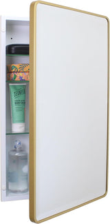 16×20 Austin Farmhouse Recessed Medicine Cabinet with Rounded Rectangle Metal Frame, Beveled Mirror & Glass Shelves, 14×18 in-Wall Opening, Powder-Coated Steel, Magnet Close, Brushed Nickel