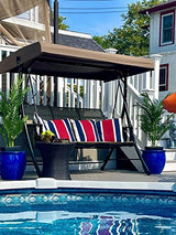 PURPLE LEAF Deluxe 3-Seat Patio Porch Swing with Weather-Resistant Steel Frame, Adjustable Tilt Canopy and Beige Finish