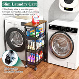 4-Tier Slim Rolling Storage Cart with Wood Top and Metal Frame, Narrow Mobile Organizer with Handle for Kitchen, Laundry Room, Bathroom or Other Tight Spaces