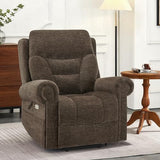 MCombo 7888 Triple-Motor Power Lift Recliner for Seniors, Fabric Chair with Massage, Lumbar and Seat Heating, Adjustable Headrest and Rolled Arms, Coffee, Medium