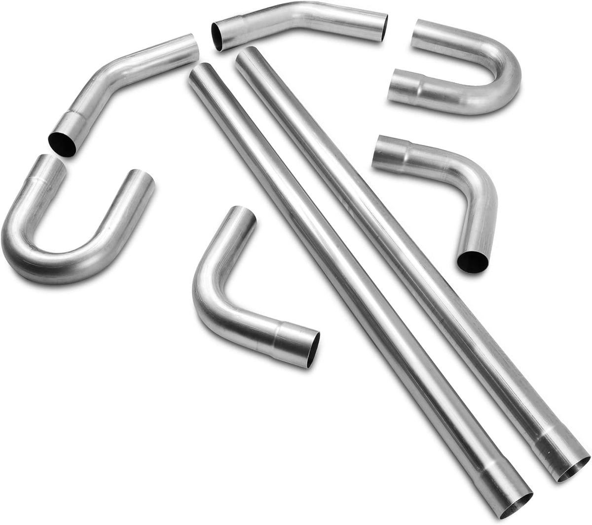 JY Performance 8PCS Universal Exhaust Pipe Kit, 2.5 in. T304 Stainless Steel Tubing with Mandrel-Bent Straight and U-Bend Pipes