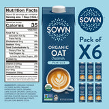 SOWN Organic Oat Creamer, Unsweetened Barista-Style Plant-Based Milk, 32 oz Pack of 6