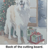 Large Great Pyrenees Cozy Christmas Glass Cutting Board, 12 in x 15 in