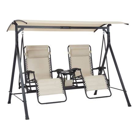 Mainstays Zero-Gravity Steel Porch Swing, Beige and Black, 90.55 x 58.27 x 72.44 in