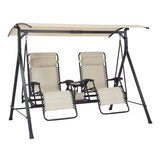 Mainstays Zero-Gravity Steel Porch Swing, Beige and Black, 90.55 x 58.27 x 72.44 in