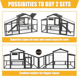 Two-Story Wooden Chicken Coop and Rabbit Hutch with Outdoor Run, Nesting Box, Ramp and Deep No-Leak Pull-Out Tray, Indoor or Outdoor Cage for Chicks and Bunnies, Black