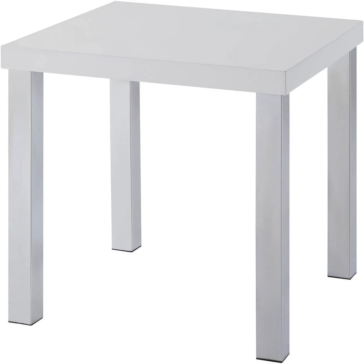Bowery Hill Contemporary End Table, White High-Gloss Finish with Chrome Accents