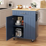 Shintenchi Rolling Kitchen Island Cart with Large Worktop, Cabinet Storage, Drawers, Towel Rack and Wheeled Side-Table Design, White