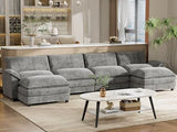 YESHOMY U-Shaped Modular Sectional Sofa in Grey Chenille, Featuring Supportive Soft Sponges, Removable Ottoman, and Sleeper Design