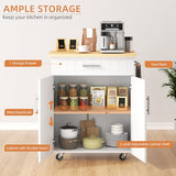 Shintenchi Rolling Kitchen Island Cart with Large Worktop, Cabinet Storage, Drawers, Towel Rack and Wheeled Side-Table Design, White