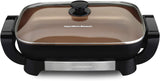 Hamilton Beach Durathon Ceramic Electric Skillet with Removable 12×15 Pan, Adjustable Temperature, Reversible Design, and Tempered Glass Lid, 38529K