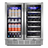 Tittla 30-Inch Dual-Zone Wine and Beverage Refrigerator for 33 Bottles and 80 Cans, Under-Counter or Freestanding Wine Cooler
