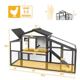 Two-Story Wooden Chicken Coop and Rabbit Hutch with Outdoor Run, Nesting Box, Ramp and Deep No-Leak Pull-Out Tray, Indoor or Outdoor Cage for Chicks and Bunnies, Black