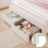 Twin Velvet Platform Bed with Adjustable Wavy Headboard, LED Lighting and Storage Drawer, Beige Upholstered Kids Bed with Solid Wood Slats, No Box Spring Required