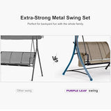 PURPLE LEAF Deluxe 3-Seat Patio Porch Swing with Weather-Resistant Steel Frame, Adjustable Tilt Canopy and Beige Finish