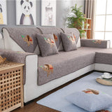 Soft Cotton Woven Sectional Sofa Cover with Non-Slip Design and Small Elephant Pattern, Brown, 45x45cm