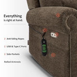 MCombo 7888 Triple-Motor Power Lift Recliner for Seniors, Fabric Chair with Massage, Lumbar and Seat Heating, Adjustable Headrest and Rolled Arms, Coffee, Medium