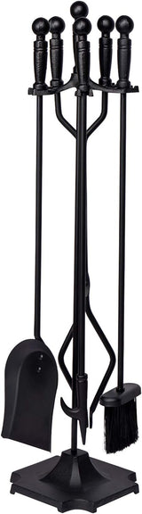 32-Inch Wrought Iron Fireplace Tool Set with Stand, Fire Poker, Shovel, Brush, and Tongs, 5-Piece Collection