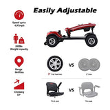 Red 4-Wheel Portable Mobility Scooter with Extended-Range Battery, Front and Rear Lights, and Basket