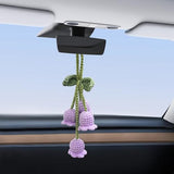 Purple Handmade Daisy Rear View Mirror Charm for Cars, Universal Convallaria Decorative Hanging Ornament for Most Vehicles