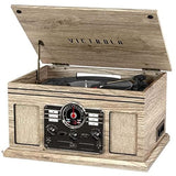 Victrola The Quincy 6-in-1 Bluetooth Record Player & Multimedia Center with 3-Speed Turntable, CD & Cassette Player, AM/FM Radio, Built-In Speakers and Wireless Music Streaming, Natural