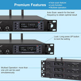 Phenyx Pro PTU-7000A Quad-Channel Wireless Microphone System with Metal Handheld Mics, 4×40 Channels, Auto Scan and 328ft Range